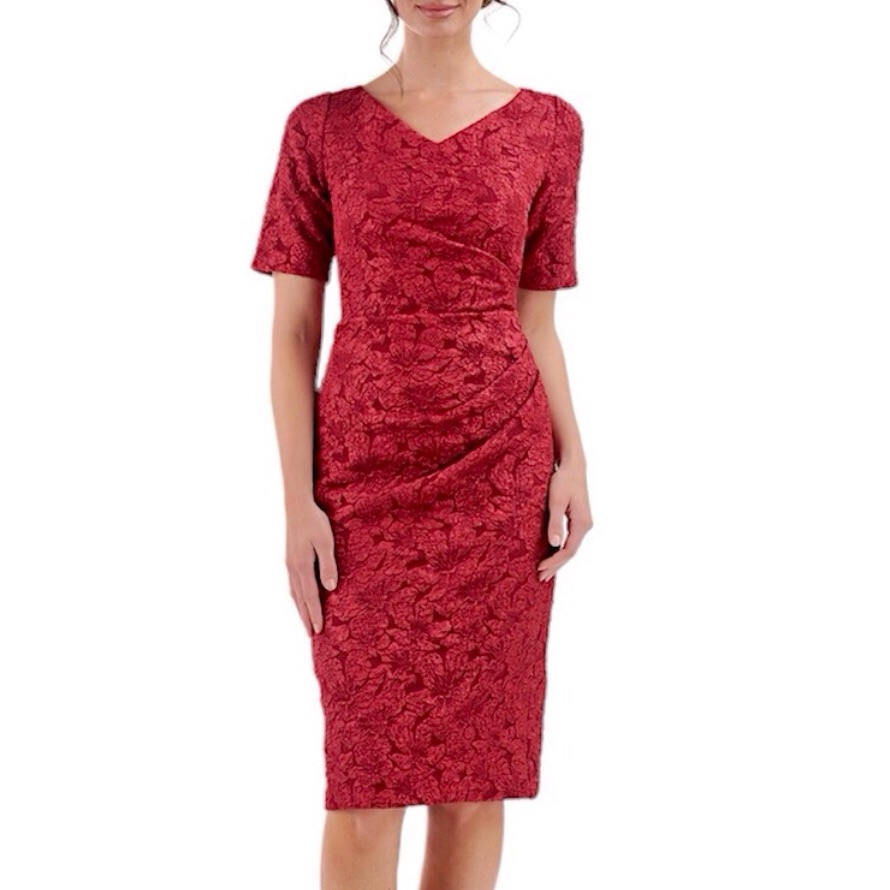 Js Collection Red Floral Stretch Jacquard V Neck Cocktail Dress Size 10